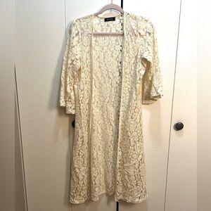 SASSYBLING Off-White Lace Open Cardigan Duster